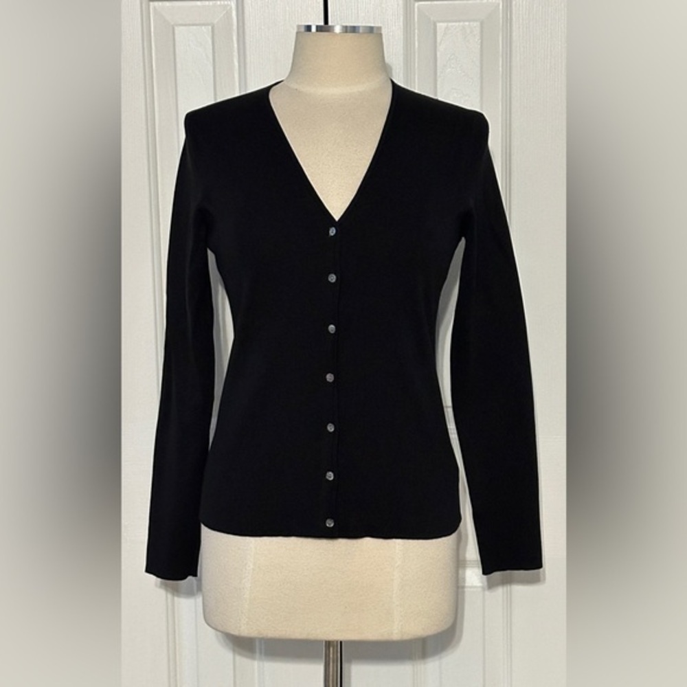 Charter Club Black Silk Blend Button Front Cardigan Size S
